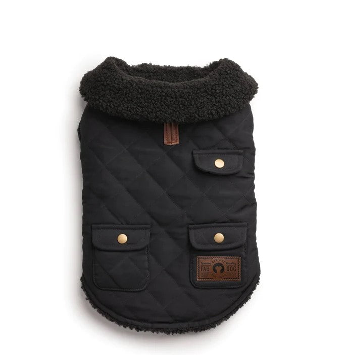 Quilted Shearling Dog Coat - Black
