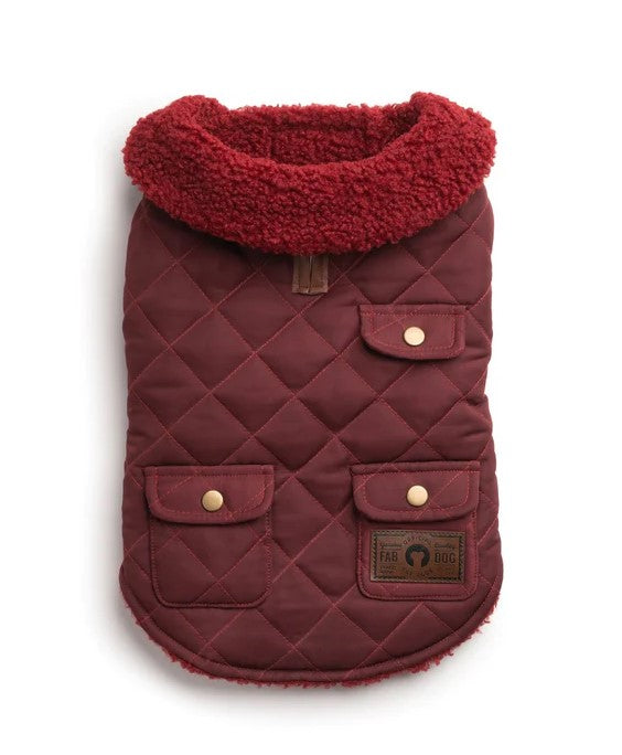 Quilted Shearling Dog Coat - Burgundy