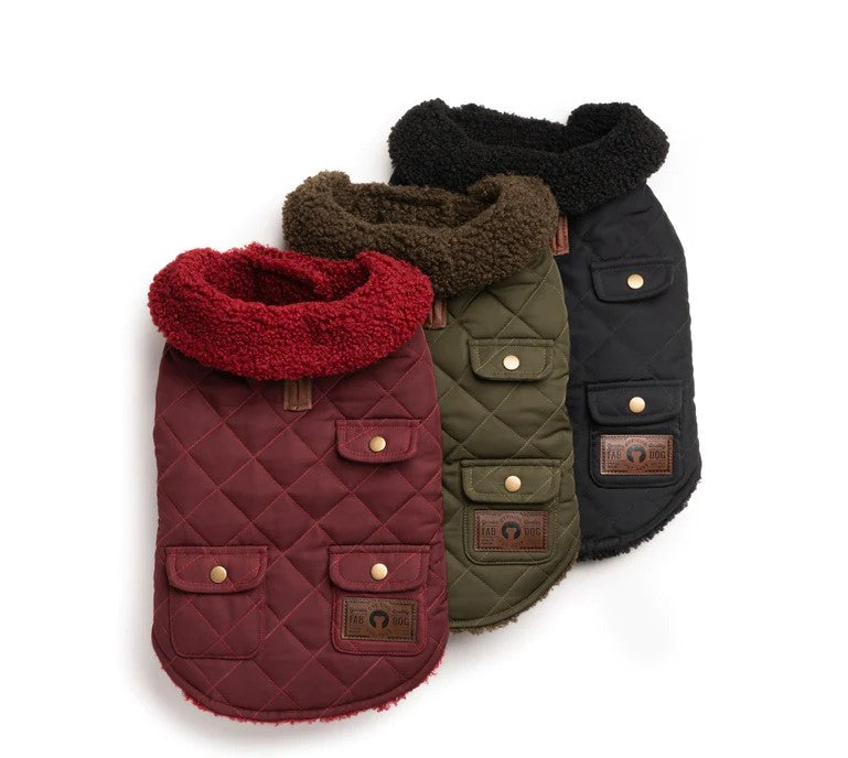 Quilted Shearling Dog Coat - Olive