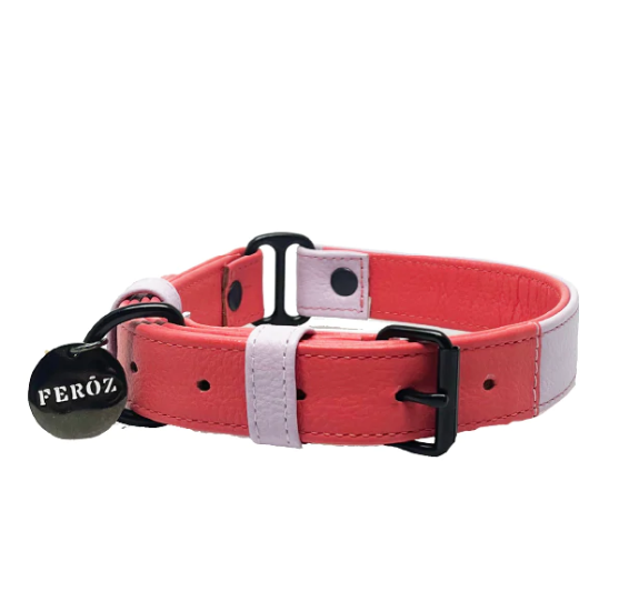 Watermelon Lilac Leather Dog Collar