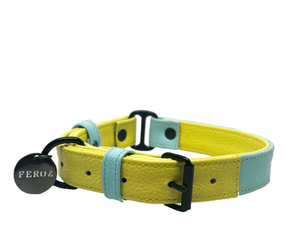 Baby Blue Lemon Leather Dog Collar