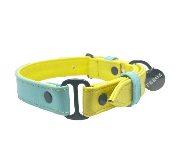 Baby Blue Lemon Leather Dog Collar