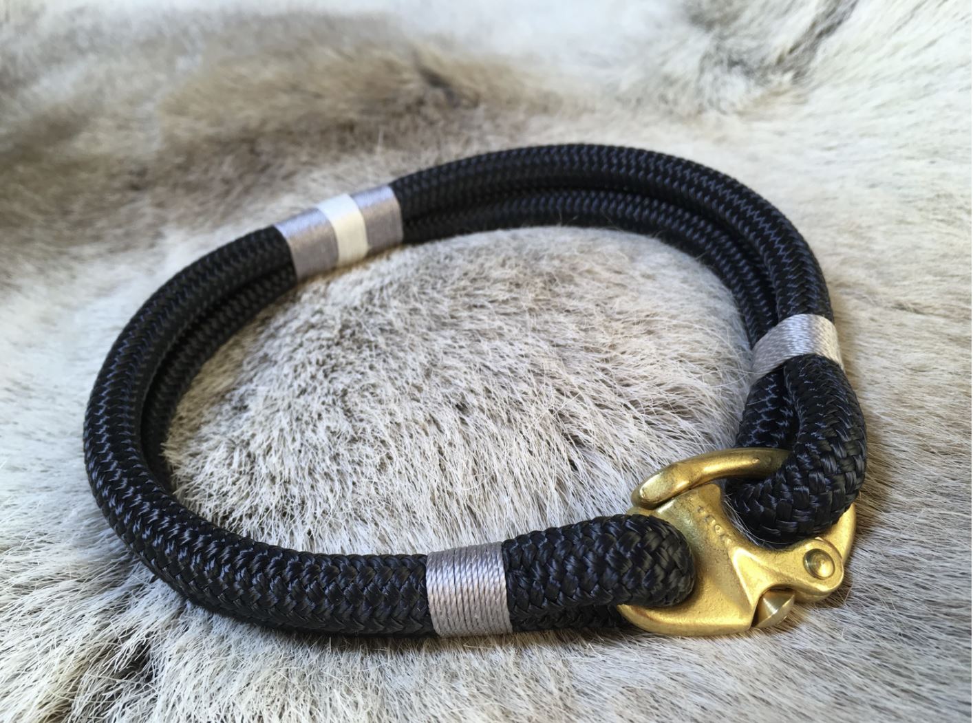 Classic Rope Dog Collar - Silver Birch
