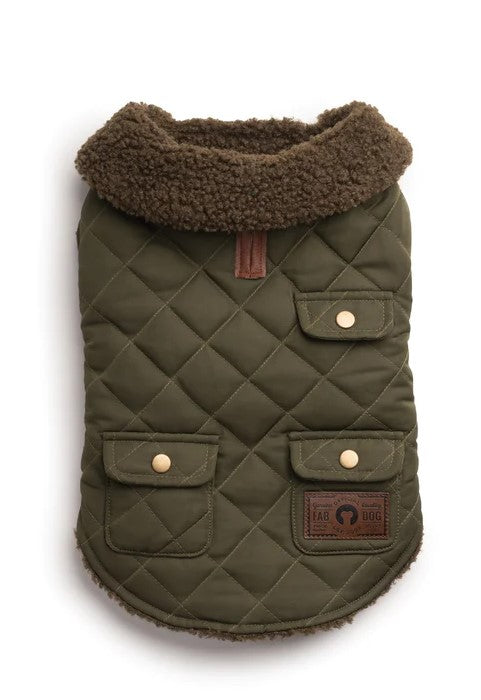 Quilted Shearling Dog Coat - Olive