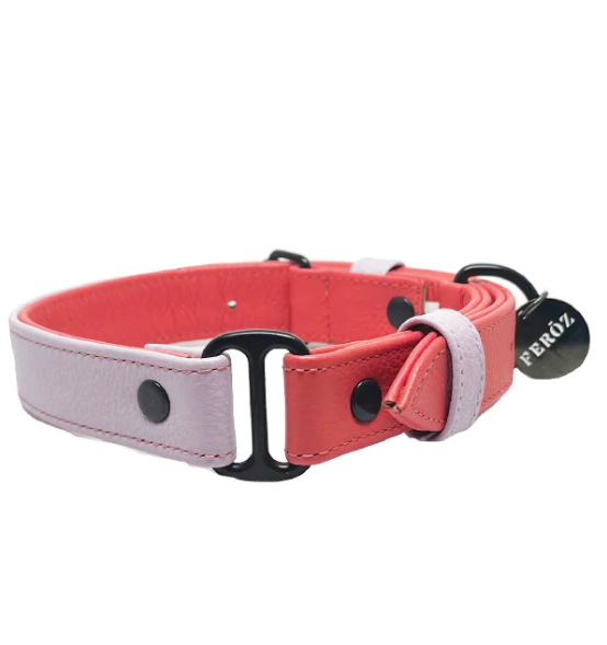 Watermelon Lilac Leather Dog Collar
