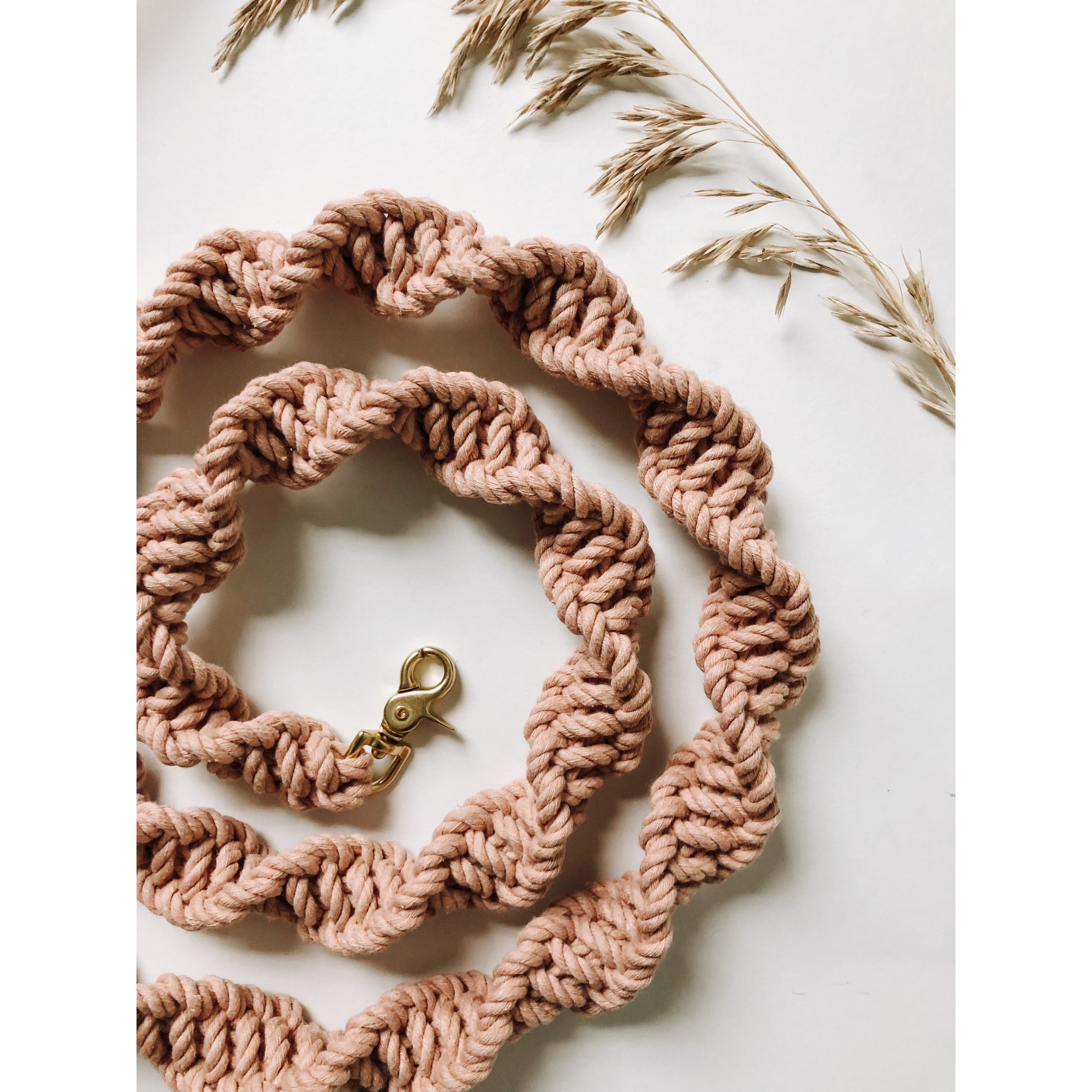 Macramé Dog Leash with Leather Handle - Blush Rope