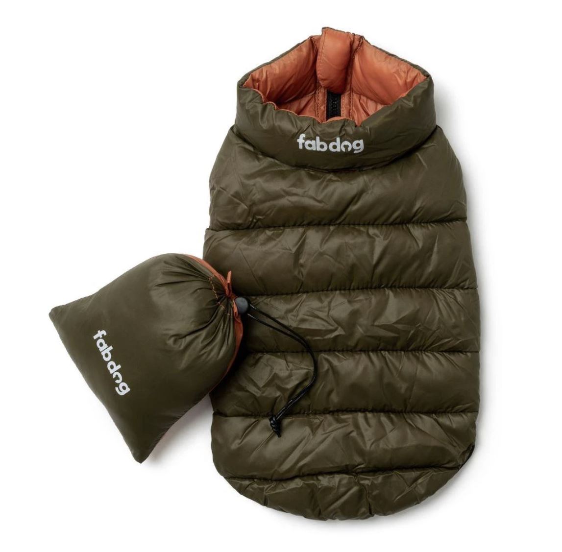 Olive & Orange Pack N' Go Reversible Dog Puffer